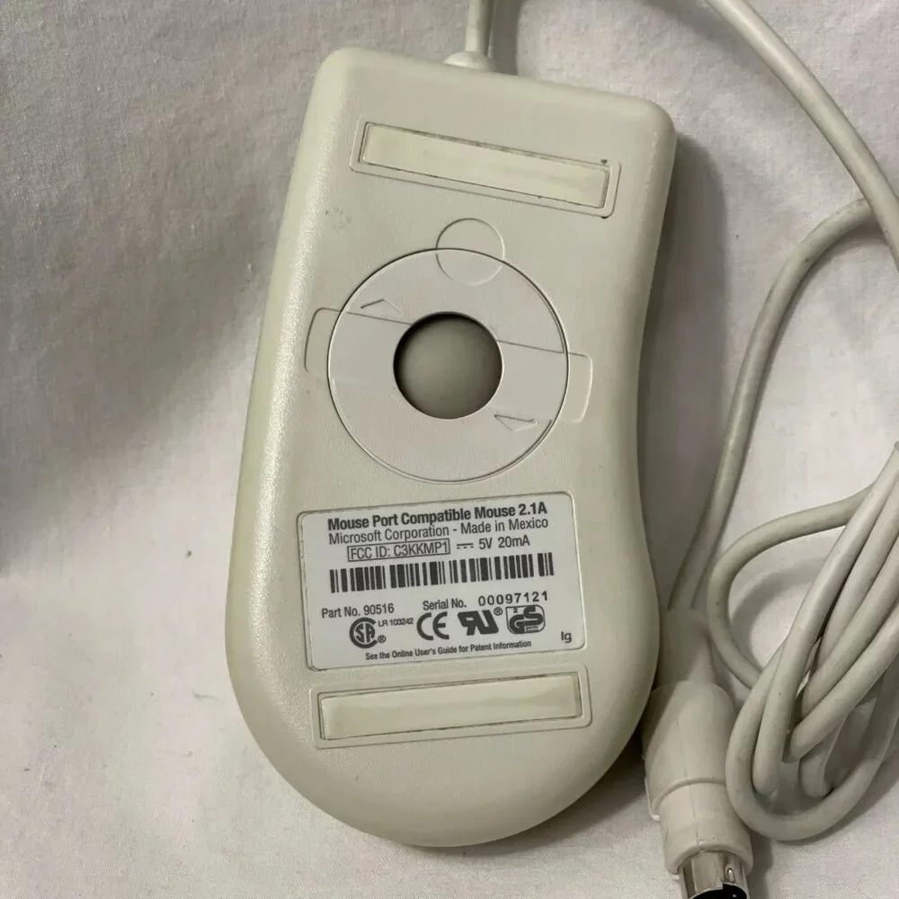 Mouse Port Compatible Mouse 2.1 a Microsoft 90516 2-Button PS/2 Vintage